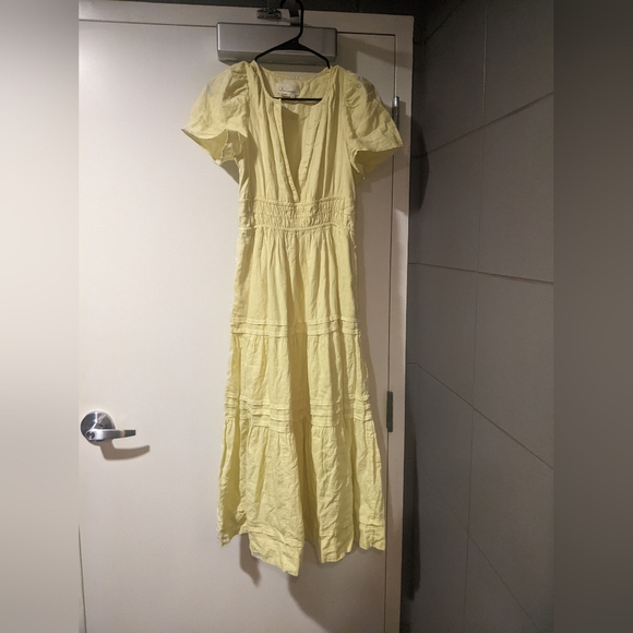 Anthropologie - The Somerset Maxi Dress Tiered: Linen | Lemon Yellow | Size XSP - Picture 17 of 17